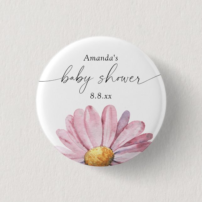 Pink daisy Wildflower - Baby shower 3 Cm Round Badge (Front)