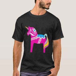 Pink Dala Horse Unicorn Swedish Dalecarlian Horse T-Shirt