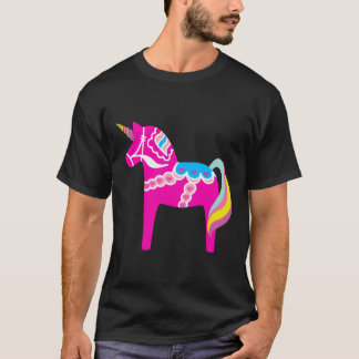 Pink Dala Horse Unicorn Swedish Dalecarlian Horse T-Shirt