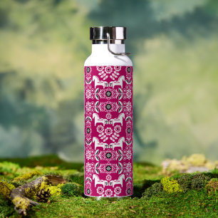 Pink Dala Swedish Horse Print Water Bottle