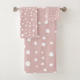 Pink Dalmatian Spots, Dalmatian Dots, Dotted Print Bath Towel Set