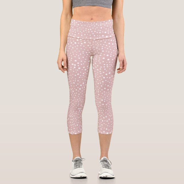 Pink Dalmatian Spots, Dalmatian Dots, Dotted Print Capri Leggings (Front)
