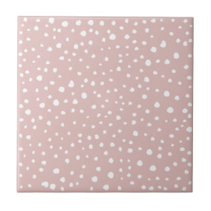 Pink Dalmatian Spots, Dalmatian Dots, Dotted Print Ceramic Tile