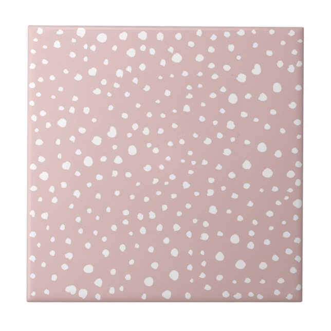 Pink Dalmatian Spots, Dalmatian Dots, Dotted Print Ceramic Tile (Front)