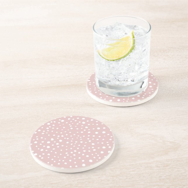 Pink Dalmatian Spots, Dalmatian Dots, Dotted Print Coaster (Side)