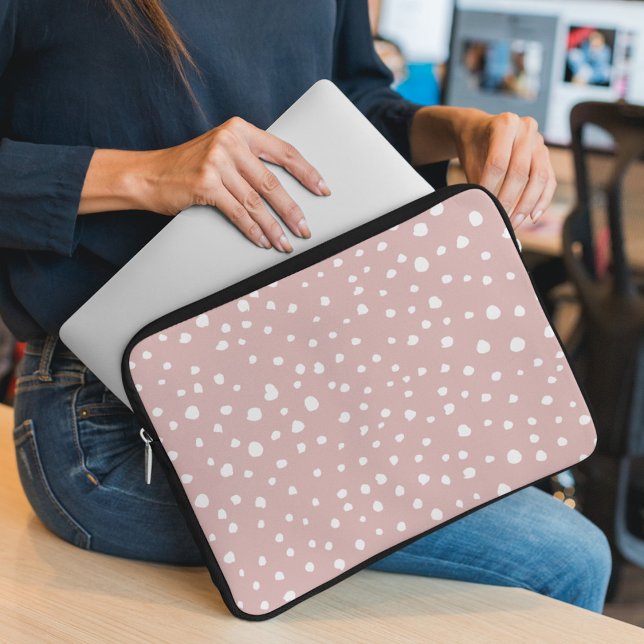 Pink Dalmatian Spots, Dalmatian Dots, Dotted Print Laptop Sleeve (Creator Uploaded)