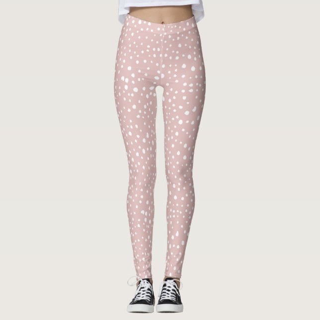 Pink Dalmatian Spots, Dalmatian Dots, Dotted Print Leggings (Front)