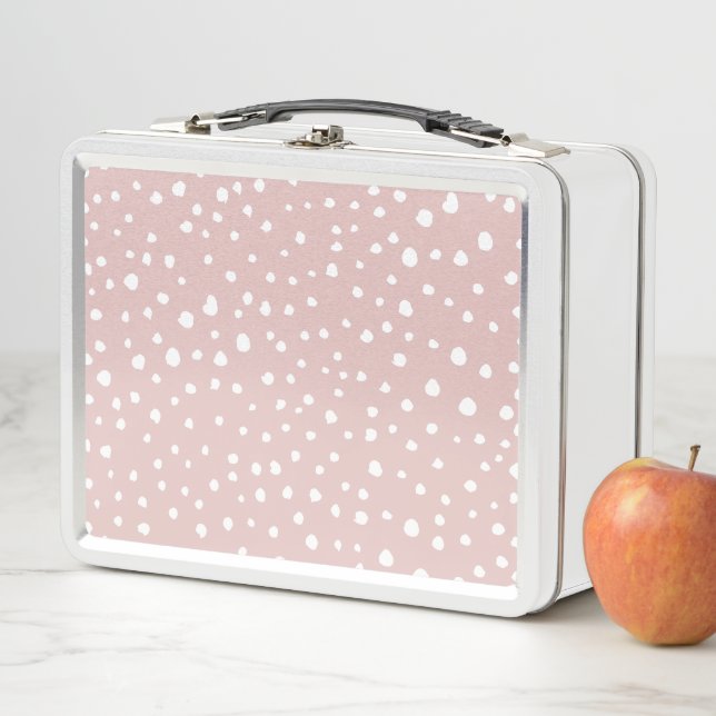 Pink Dalmatian Spots, Dalmatian Dots, Dotted Print Metal Lunch Box (In Situ)