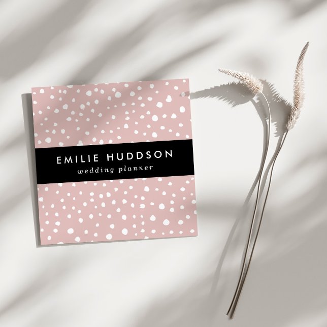 Pink Dalmatian Spots, Dalmatian Dots, Dotted Print Square Business Card (Creator Uploaded)