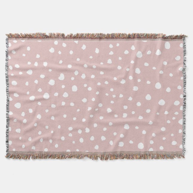 Pink Dalmatian Spots, Dalmatian Dots, Dotted Print Throw Blanket (Front)