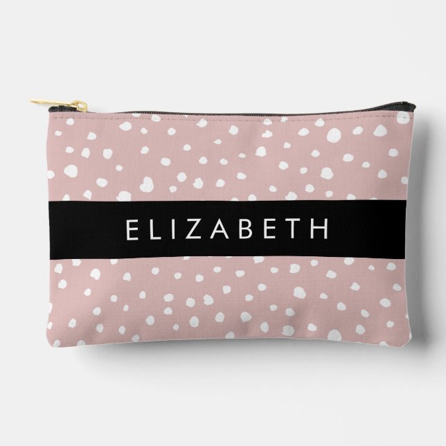 Pink Dalmatian Spots, Dalmatian Dots, Your Name Accessory Pouch (Front)
