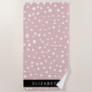 Pink Dalmatian Spots, Dalmatian Dots, Your Name Beach Towel