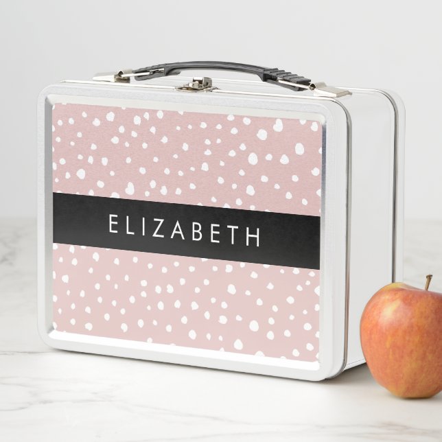 Pink Dalmatian Spots, Dalmatian Dots, Your Name Metal Lunch Box (In Situ)