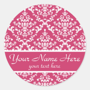 Pink Damask #1 customisable Classic Round Sticker