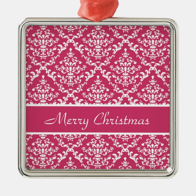 Pink Damask #1 customisable Metal Ornament (Front)