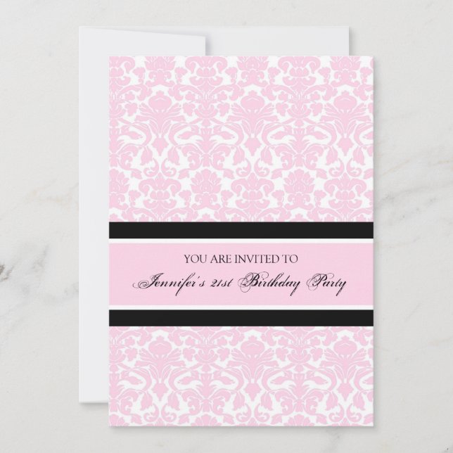 Pink Damask 21st Birthday Party Invitations (Front)