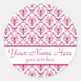 Pink Damask #2 customisable Classic Round Sticker