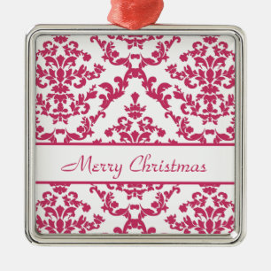 Pink Damask #2 customisable Metal Ornament