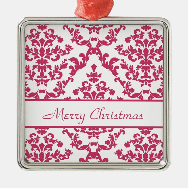 Pink Damask #2 customisable Metal Ornament (Front)