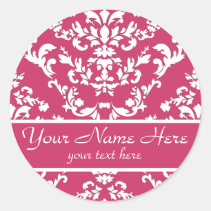 Pink Damask #3 customisable Classic Round Sticker