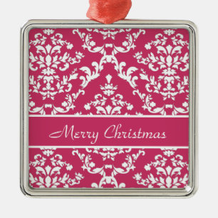 Pink Damask #3 customisable Metal Ornament