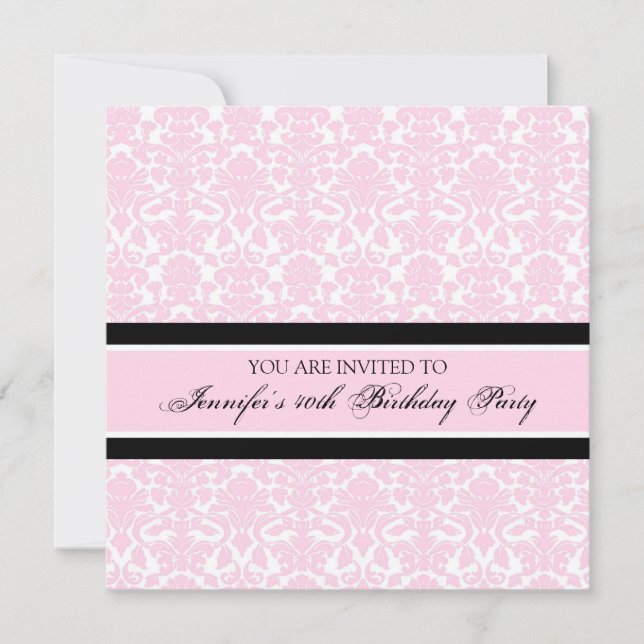 Pink Damask 40th Birthday Party Invitations (Front)