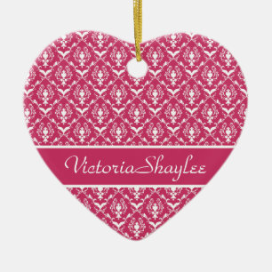 Pink Damask #5 customisable Ceramic Ornament