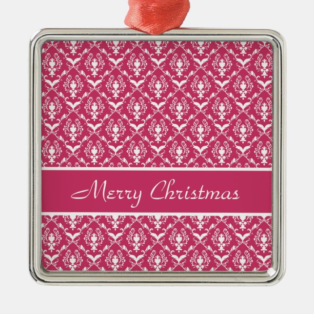 Pink Damask #5 customisable Metal Ornament (Front)