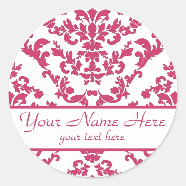 Pink Damask #6 customisable Classic Round Sticker (Front)