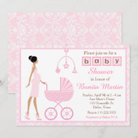 Pink Damask African American Woman Baby Shower