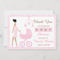 Pink Damask African American Woman Baby Shower