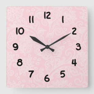 Pink damask baby girl nursery modern wall clock
