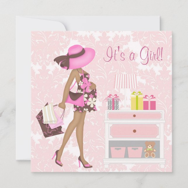 Pink Damask Baby Girl Shower Invitations (Front)