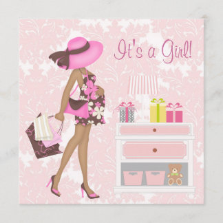 Pink Damask Baby Girl Shower Invitations