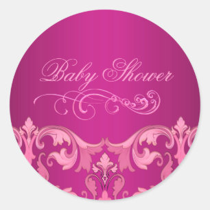 Pink Damask Baby Shower Envelope Sticker/seal Classic Round Sticker