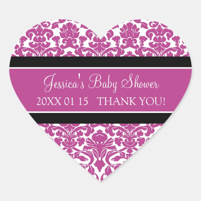 Pink Damask Baby Shower Favour Stickers (Front)