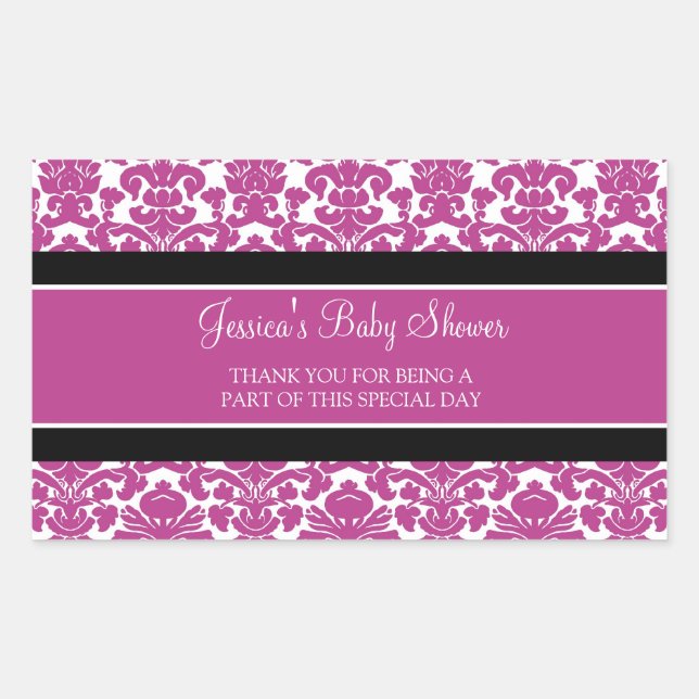 Pink Damask Baby Shower Favour Stickers (Front)