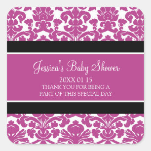 Pink Damask Baby Shower Favour Stickers