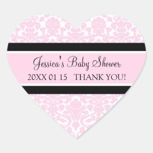 Pink Damask Baby Shower Favour Stickers