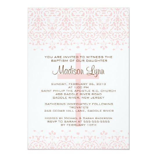Pink Damask Baptism Invitation