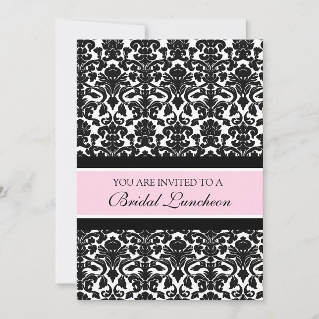 Pink Damask Bridal Luncheon Invitation Cards (Front)