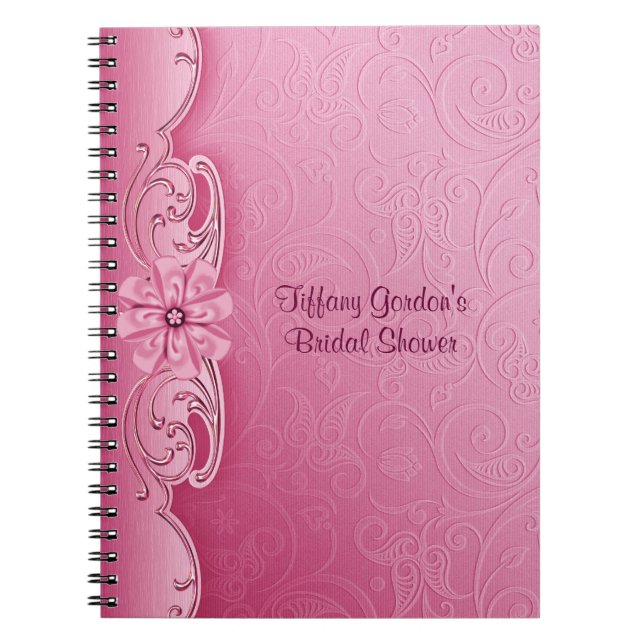 Pink Damask Bridal Shower Notebook (Front)