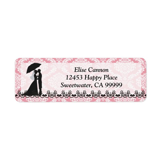 Pink Damask Bridal Shower : Return Address Label (Front)