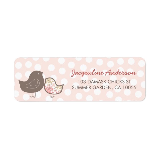 Pink Damask Chicks Girl Baby Shower Address Labels (Front)