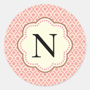 Pink Damask Classic Round Sticker