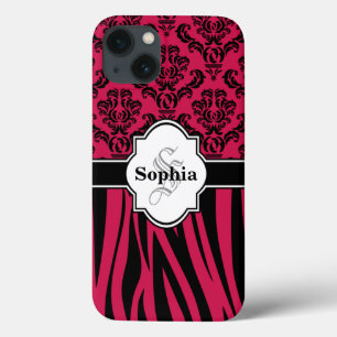 Pink Damask Cool Zebra Stripes iPhone 13 Case
