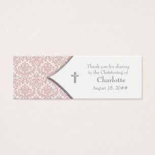 Pink Damask Cross Bomboniere Tags