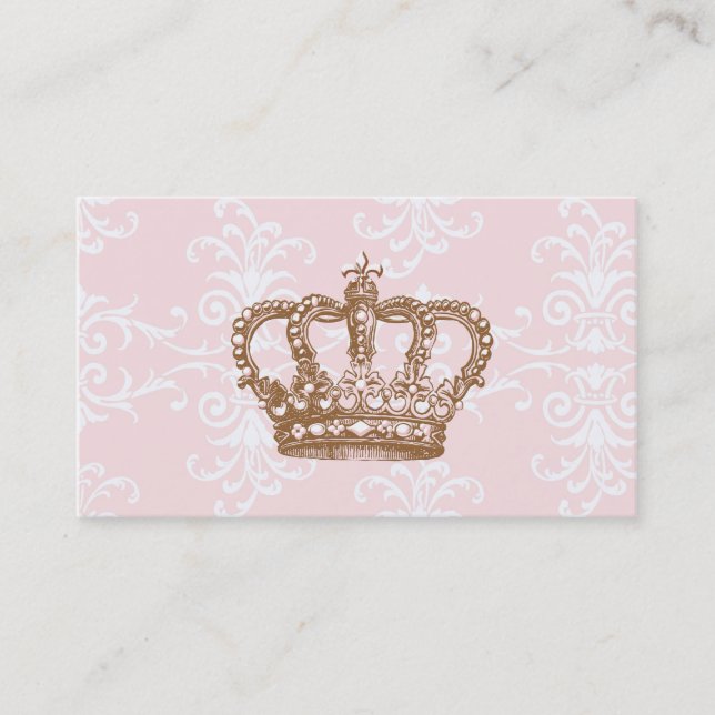 Pink Damask Crown Business Card (Front)