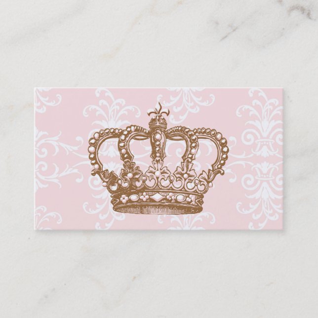 Pink Damask Crown Business Card (Front)