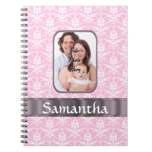 Pink damask custom photo notebook